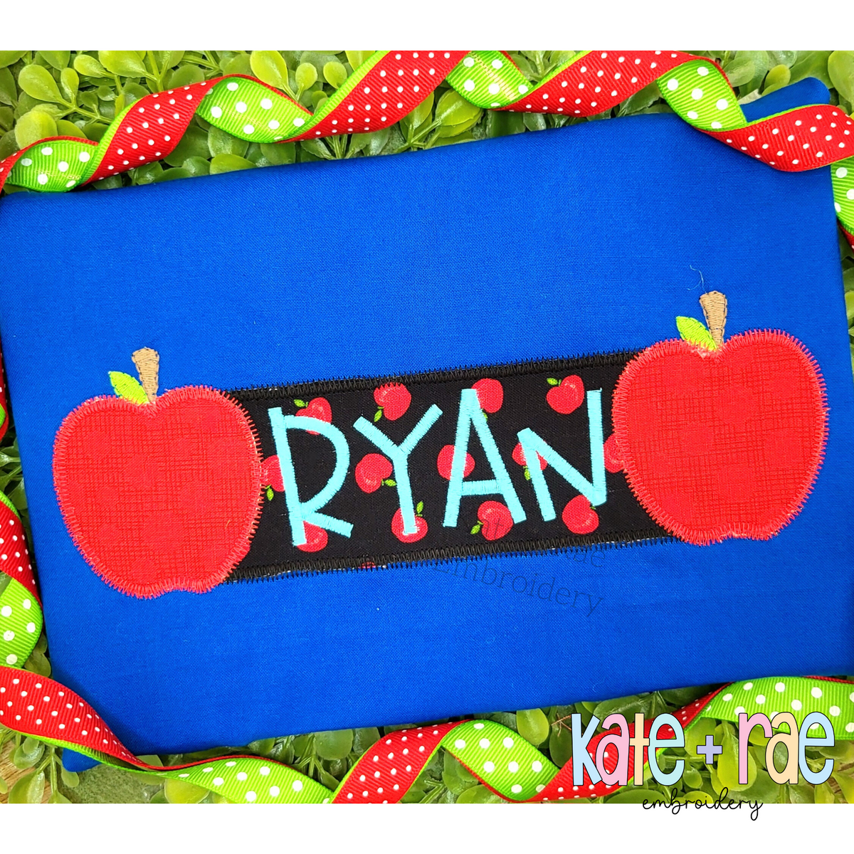 Apple Name Frame Zigzag Applique Embroidery Design
