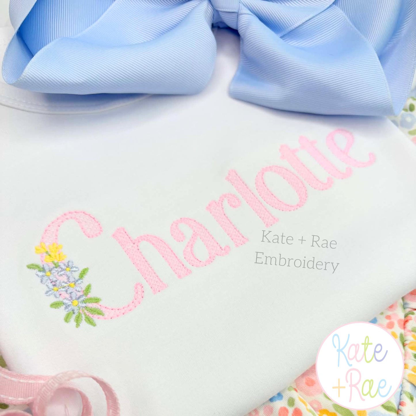 Floral Block Sketch Stitch Embroidery Font