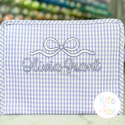 Flowy Long Tail Satin Stitch Bow with Bean Outline Embroidery Design
