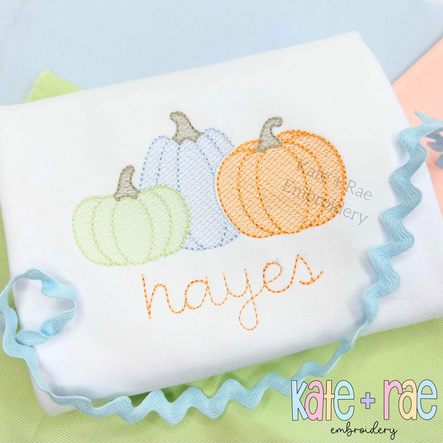Boy's Fall Pumpkin Trio with Bows Sketch Stitch Machine Embroidery Design