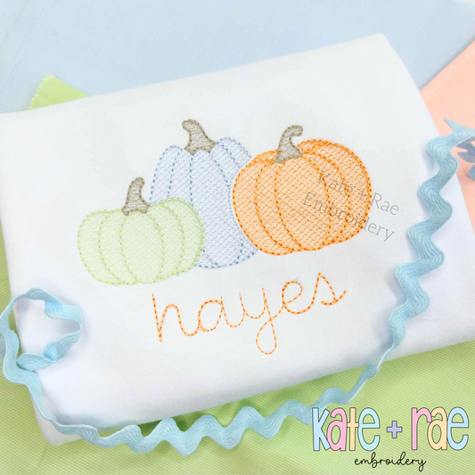 Boy's Fall Pumpkin Trio with Bows Sketch Stitch Machine Embroidery Design