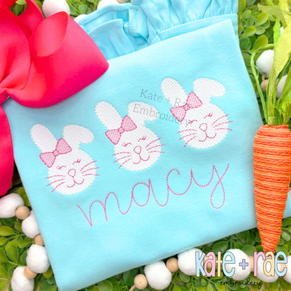 Girl's Easter Bunny Trio Sketch Stitch Embroidery Design