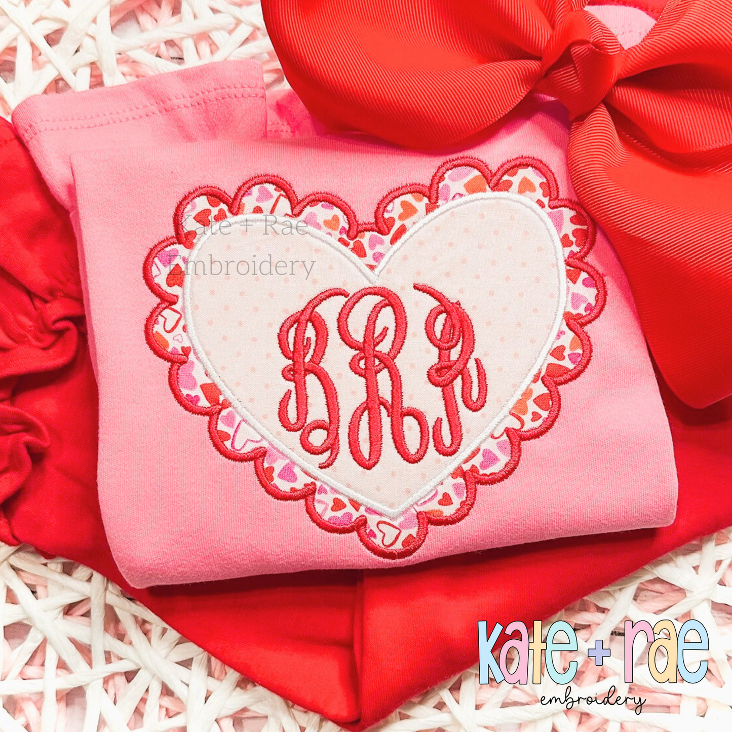 Scalloped Double Heart Satin Stitch Applique Embroidery Design