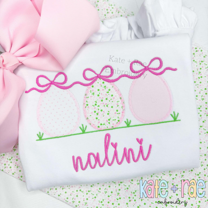 Girl's Easter Egg Trio Zigzag Applique Embroidery Design