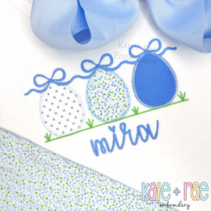 Girl's Easter Egg Trio Zigzag Applique Embroidery Design