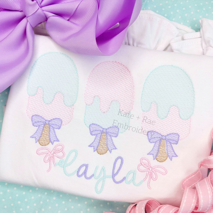 Girl's Popsicle Trio with Bows Sketch Stitch Embroidery Design