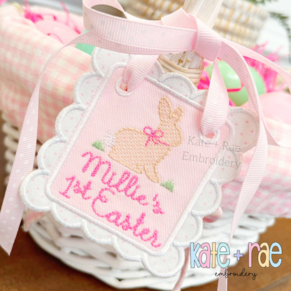 Scalloped Double Satin Stitch Applique Bag Tag, Basket Tag or Banner