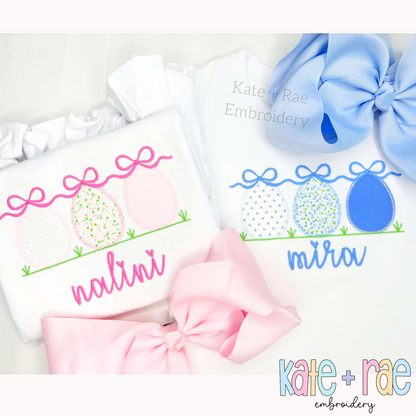 Girl's Easter Egg Trio Zigzag Applique Embroidery Design
