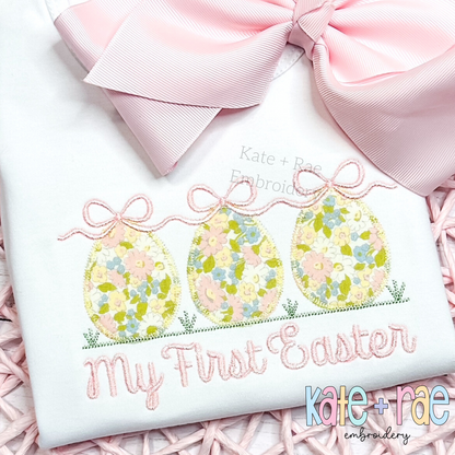 Girl's Easter Egg Trio Zigzag Applique Embroidery Design
