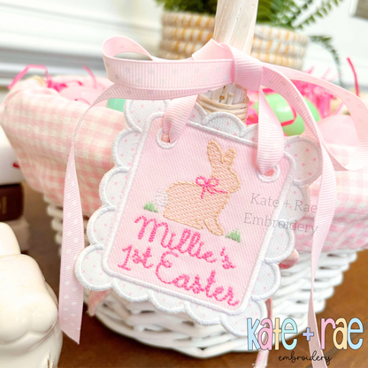 Scalloped Double Satin Stitch Applique Bag Tag, Basket Tag or Banner