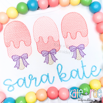 Girls Popsicle Trio with Bows Textured Sketch Stitch Embroidery Design
