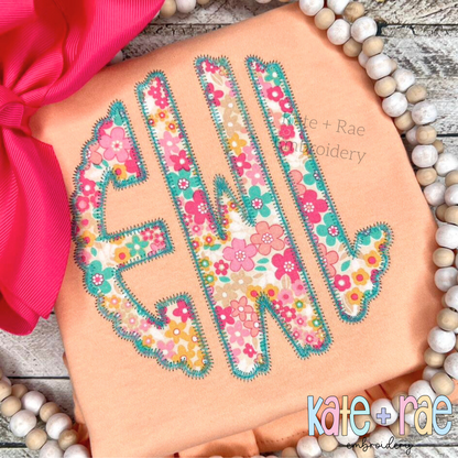 Scalloped Monogram Zigzag Stitch Applique Font Embroidery Design