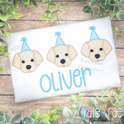 Birthday Labrador Puppy Trio Sketch Stitch Embroidery Design