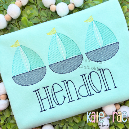 Sailboat Trio Sketch Stitch Embroidery Design