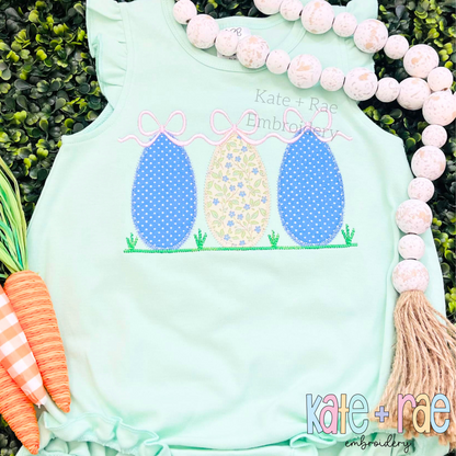 Girl's Easter Egg Trio Zigzag Applique Embroidery Design
