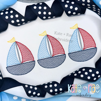 Sailboat Trio Sketch Stitch Embroidery Design