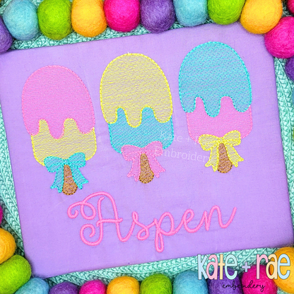 Girls Popsicle Trio with Bows Textured Sketch Stitch Embroidery Design