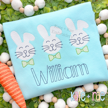 Boy's Easter Bunny Trio Sketch Stitch Embroidery Design