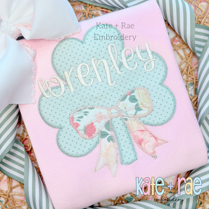 Shamrock with Bow Zigzag Stitch Applique Embroidery Design