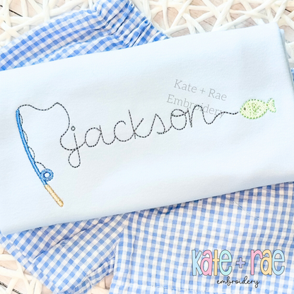 Gone Fishing Bean Stitch Font Embroidery Design