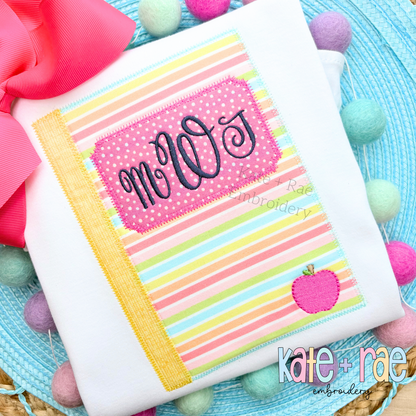 Boy's Back to School Notebook Zigzag Applique Embroidery Design