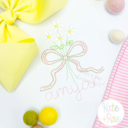 Daisy Floral Bow Mini Satin Stitch Embroidery Design