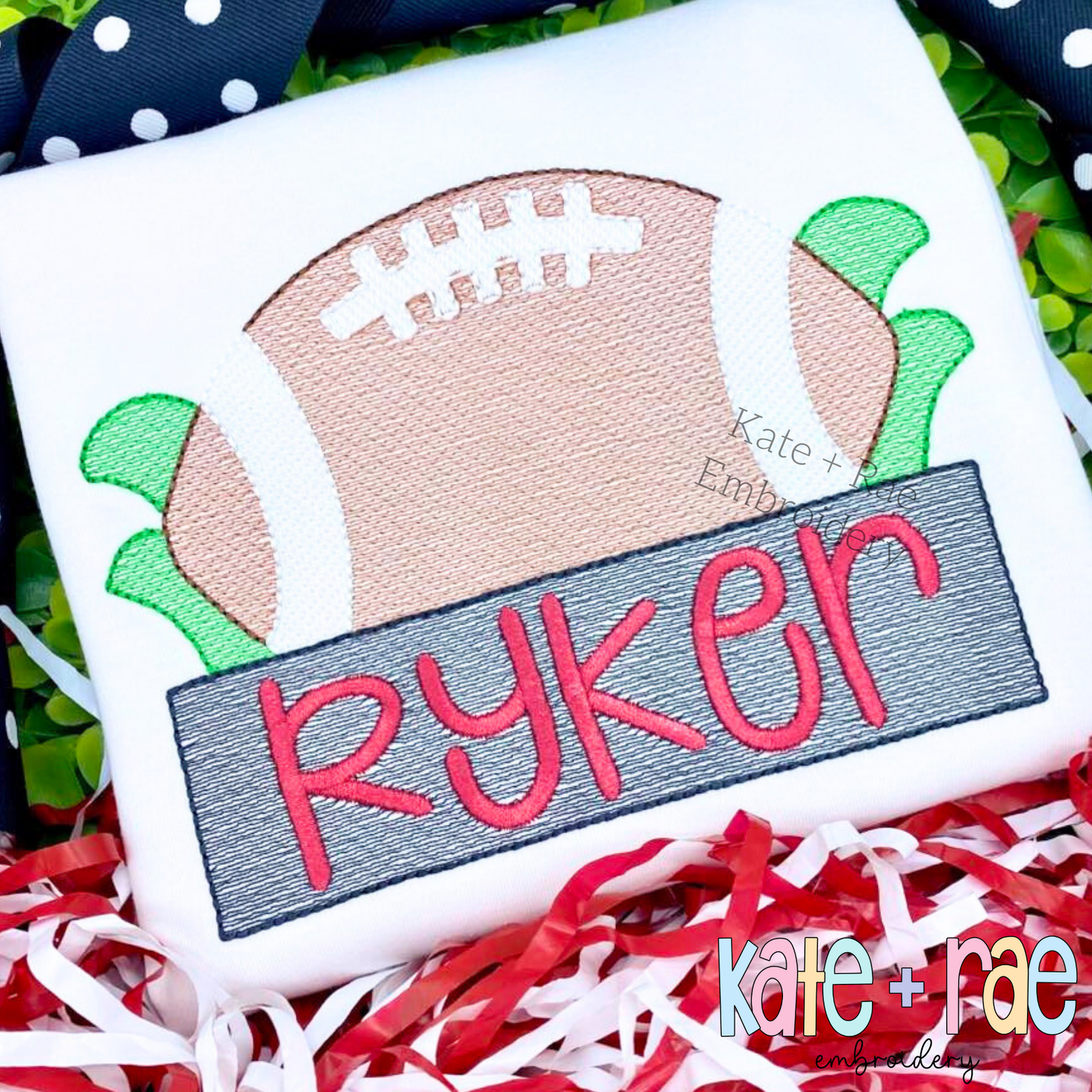 Football with Name Plate Sketch Stitch Applique Embroidery Design