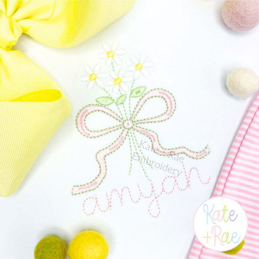 Daisy Floral Bow Mini Satin Stitch Embroidery Design