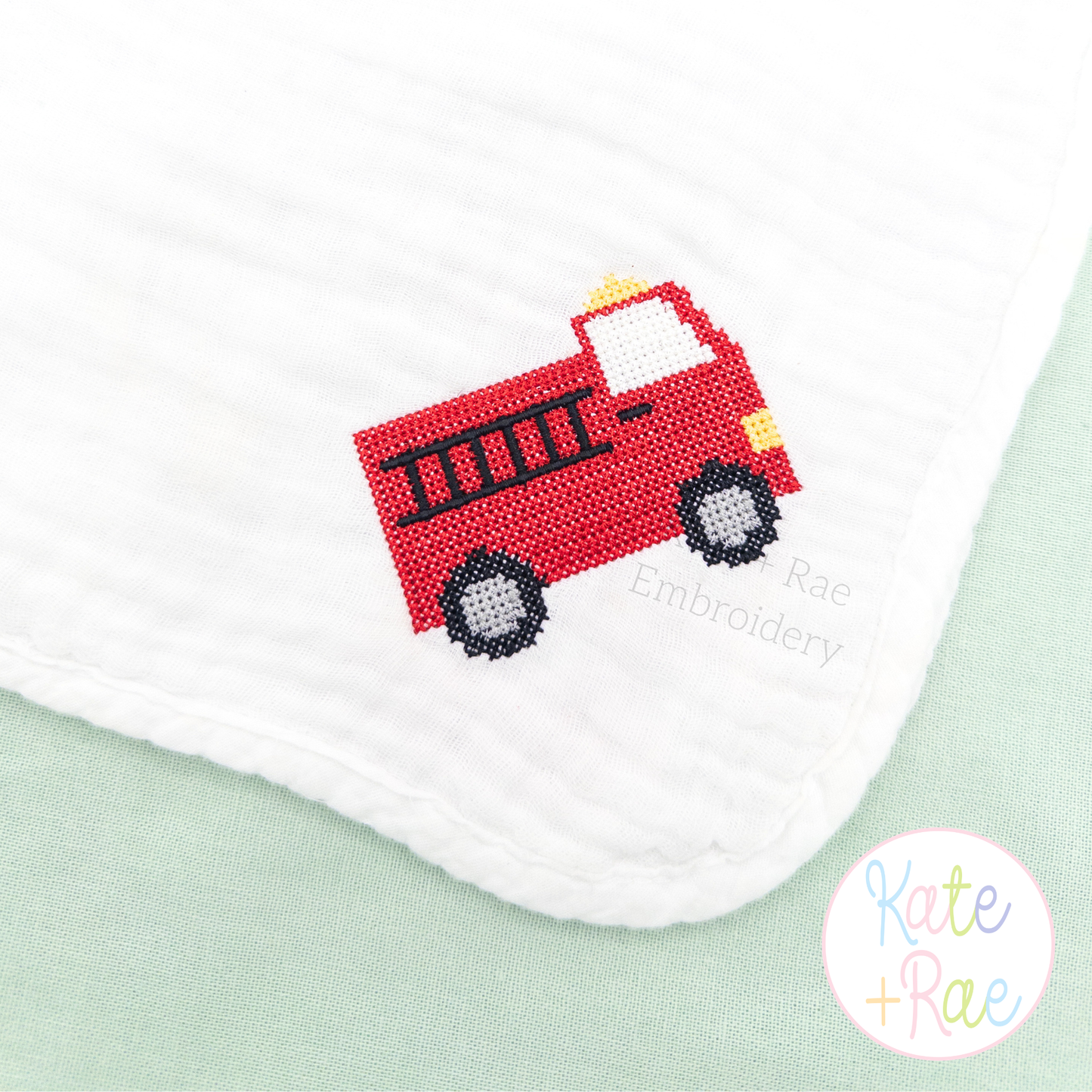 Firetruck MINI Cross Stitch Embroidery Design