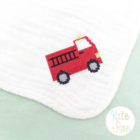 Firetruck MINI Cross Stitch Embroidery Design