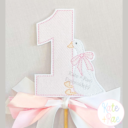Girl's One Silly Goose with Bow Sketch Stitch Embroidery Design