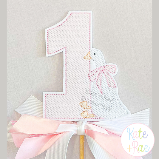 Girl's One Silly Goose with Bow Sketch Stitch Embroidery Design