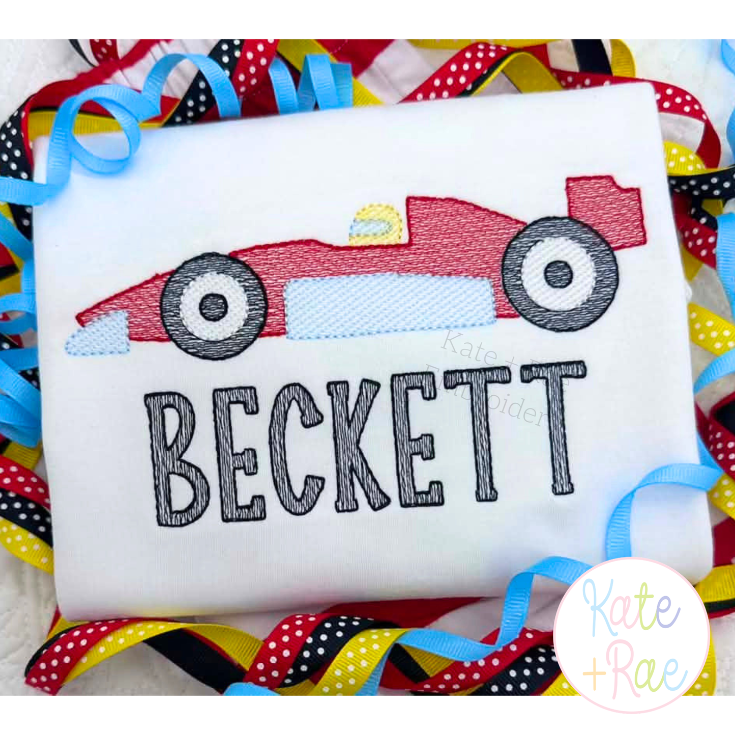F1 Race Car Sketch Stitch Embroidery Design