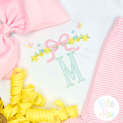 Floral Bow Satin Stitch Embroidery Design