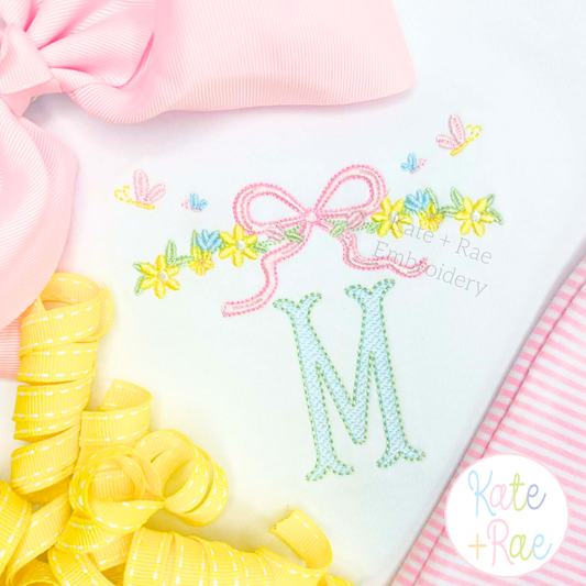 Floral Bow Satin Stitch Embroidery Design