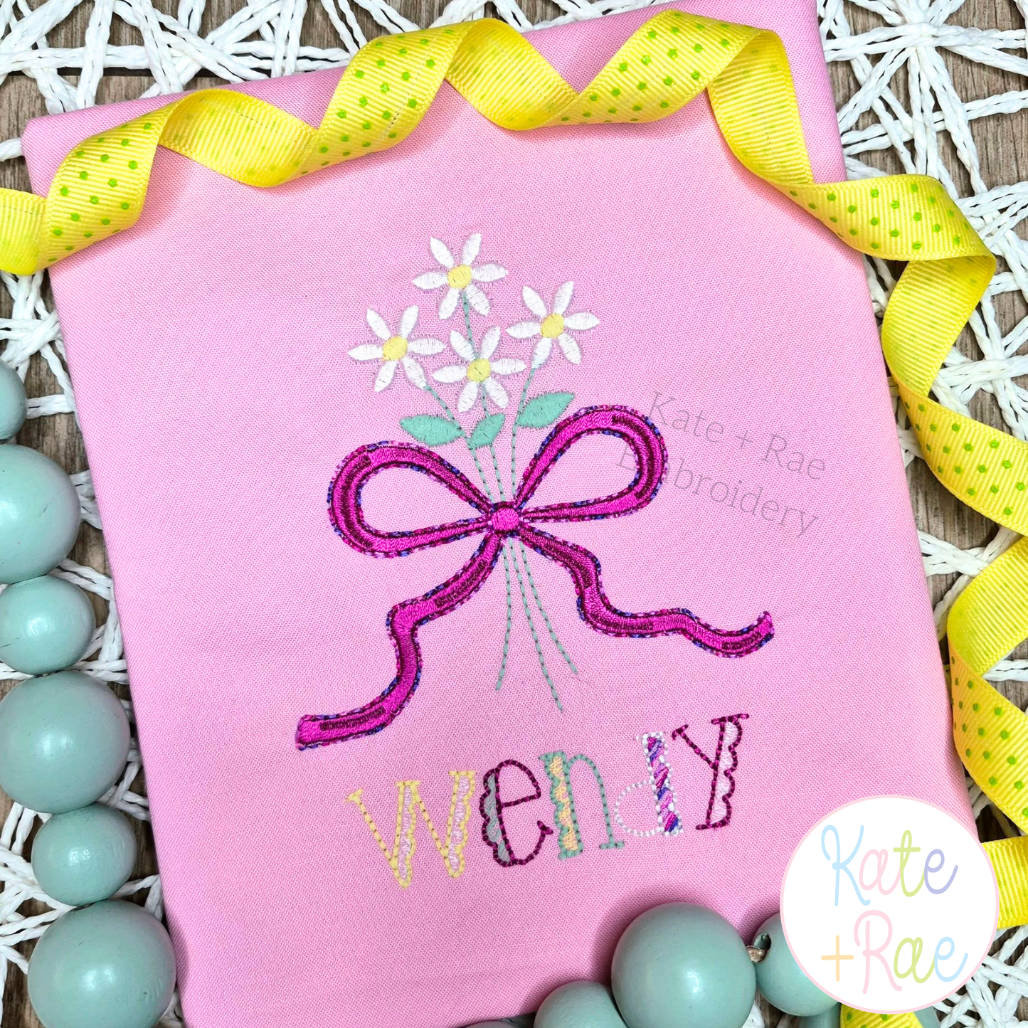 Daisy Floral Bow Mini Satin Stitch Embroidery Design