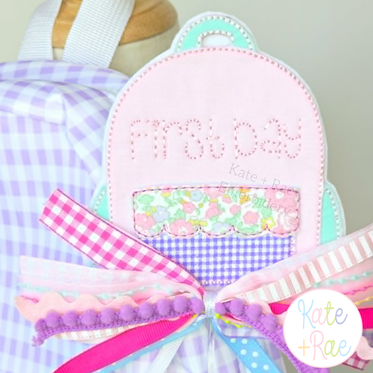 Scalloped Backpack Bean Stitch Applique Embroidery Design