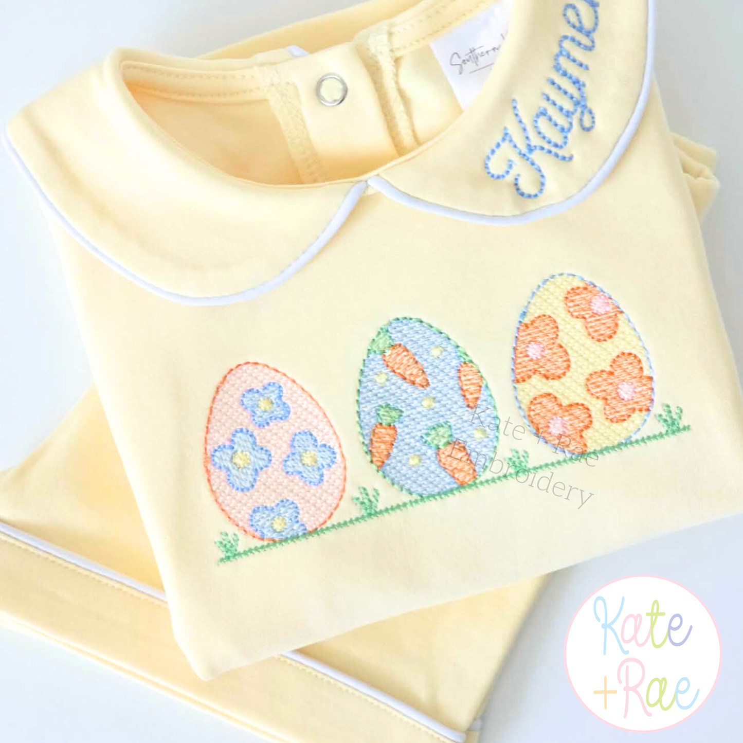 Girl's Decorative Easter Egg Trio Sketch Stitch Embroidery Design
