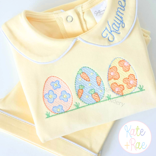 Girl's Decorative Easter Egg Trio Sketch Stitch Embroidery Design