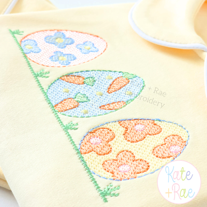 Girl's Decorative Easter Egg Trio Sketch Stitch Embroidery Design