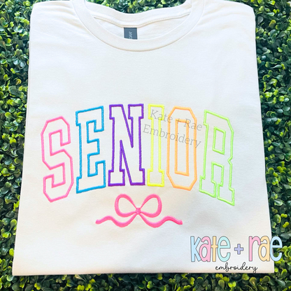 Curved Senior with Bow Satin Stitch Applique Embroidery Design