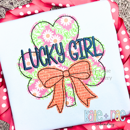 Shamrock with Bow Bean Stitch Applique Embroidery Design