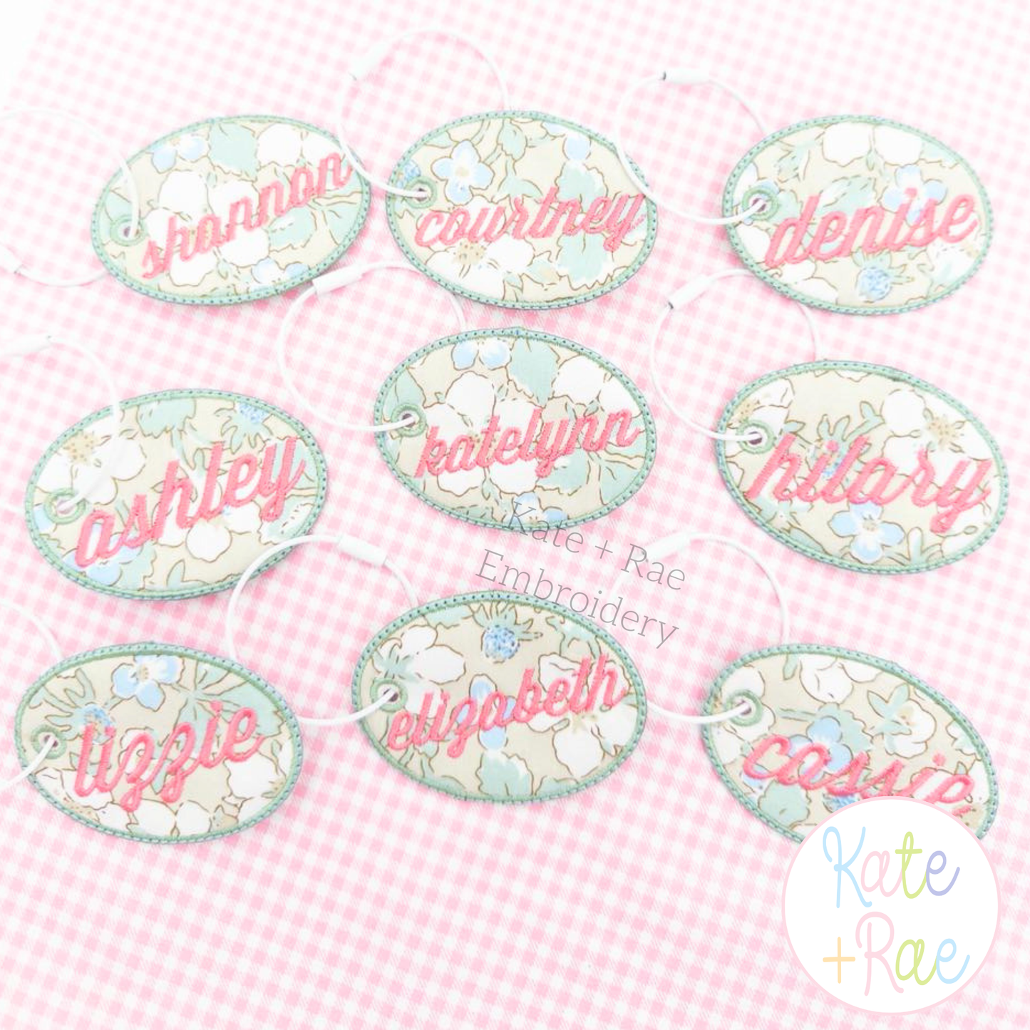 Oval Satin Stitch Bag Tag/ Keychain In The Hoop Embroidery Design