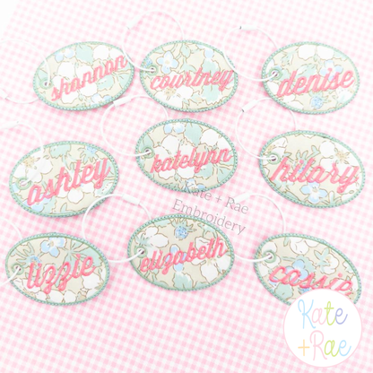 Oval Satin Stitch Bag Tag/ Keychain In The Hoop Embroidery Design