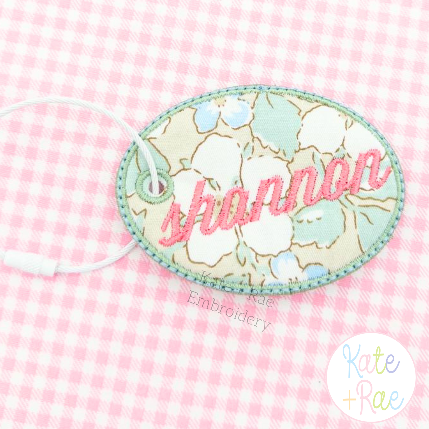 Oval Satin Stitch Bag Tag/ Keychain In The Hoop Embroidery Design