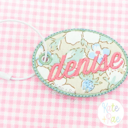 Oval Satin Stitch Bag Tag/ Keychain In The Hoop Embroidery Design
