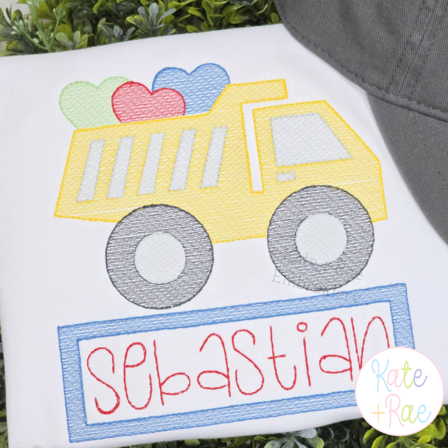 Dump Truck with Name Plate Valentine's Day Sketch Stitch Embroidery Design