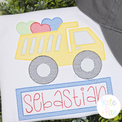 Dump Truck with Name Plate Valentine's Day Sketch Stitch Embroidery Design