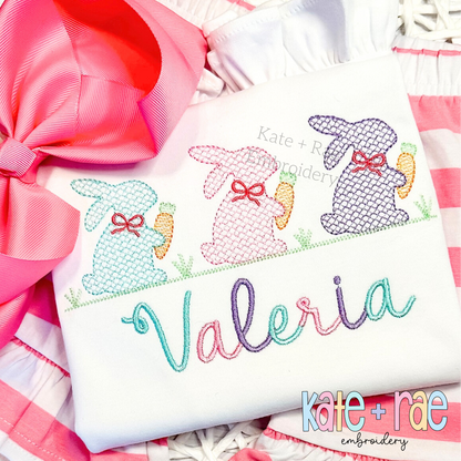 Girl's Easter Bunny with Carrots Trio Cross Stitch Embroidery Design