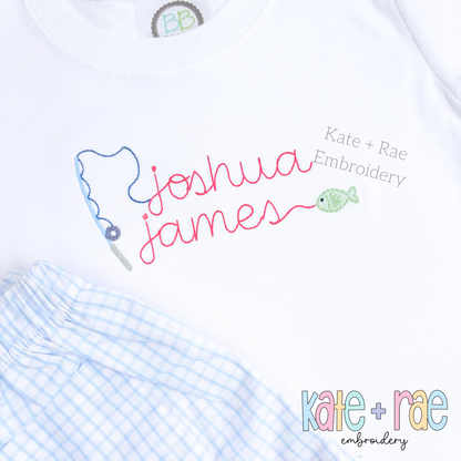 Gone Fishing Bean Stitch Font Embroidery Design